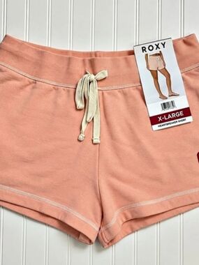ROXY Heartbreaker Shorts XL Peach Coral NWT | Drawstring Cotton Blend Lounge